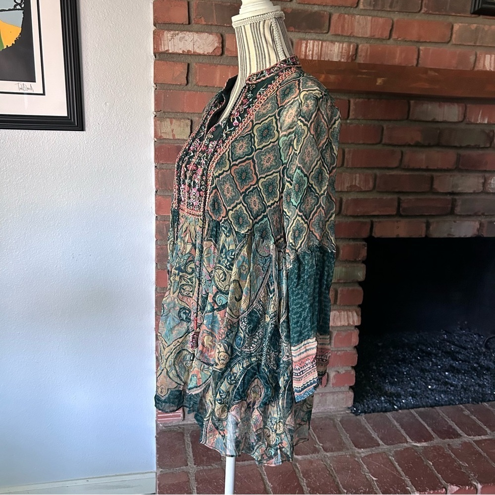 Soft Surroundings Emerald Shira Embroidered Floral Peasant Top Sz S - Picture 8 of 12